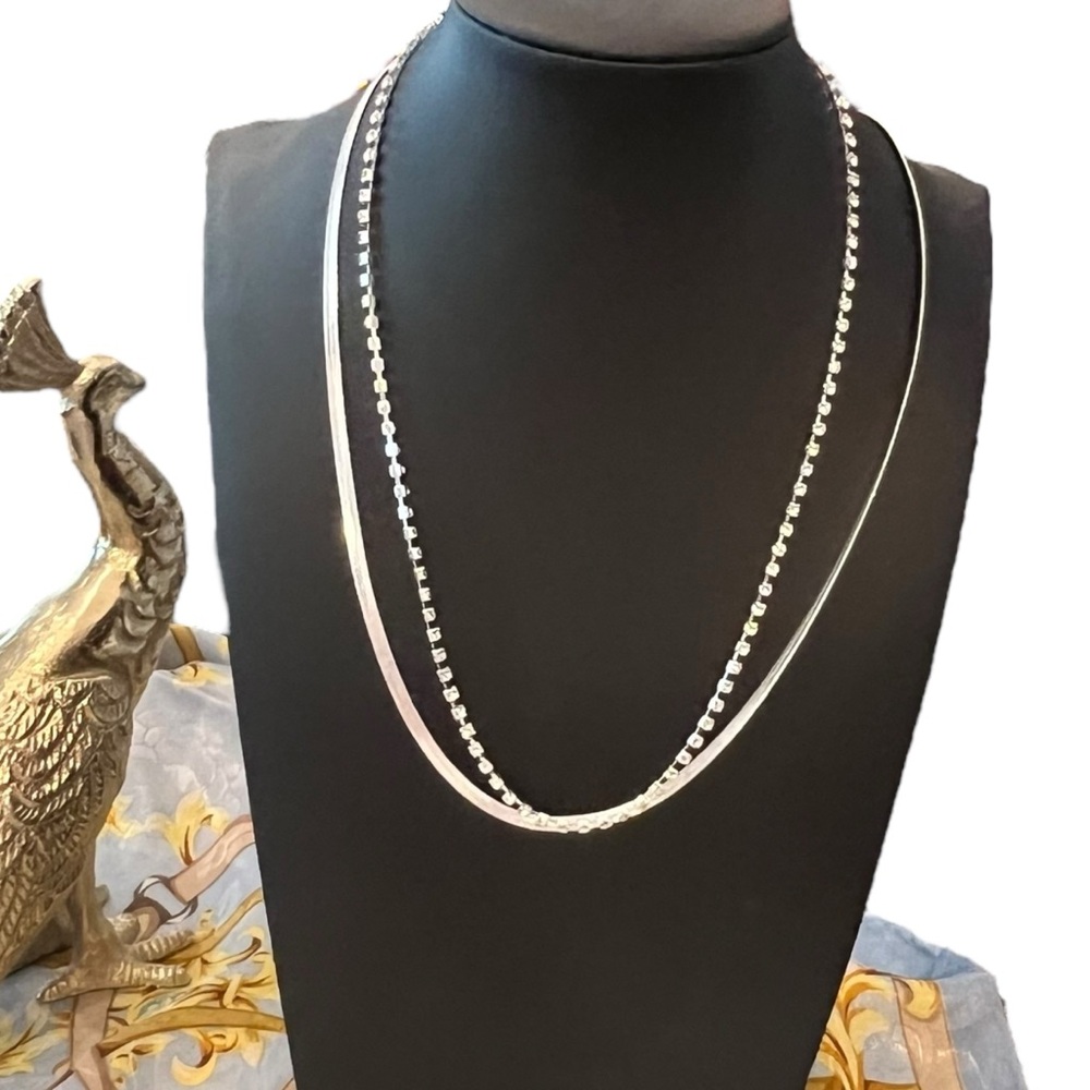 Claire's Silver And‎ Rhinestone Necklaces -2- Snake Style And Square Rhinestones